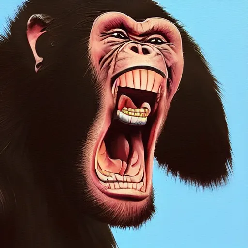 Image similar to Strong Angry Chimpanzee Screaming, Boris Vallejo, Epic, 8k resolution, ArtStation, Hyperrealistic