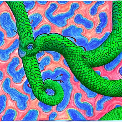 Image similar to a quetzalcoatl paint by escher