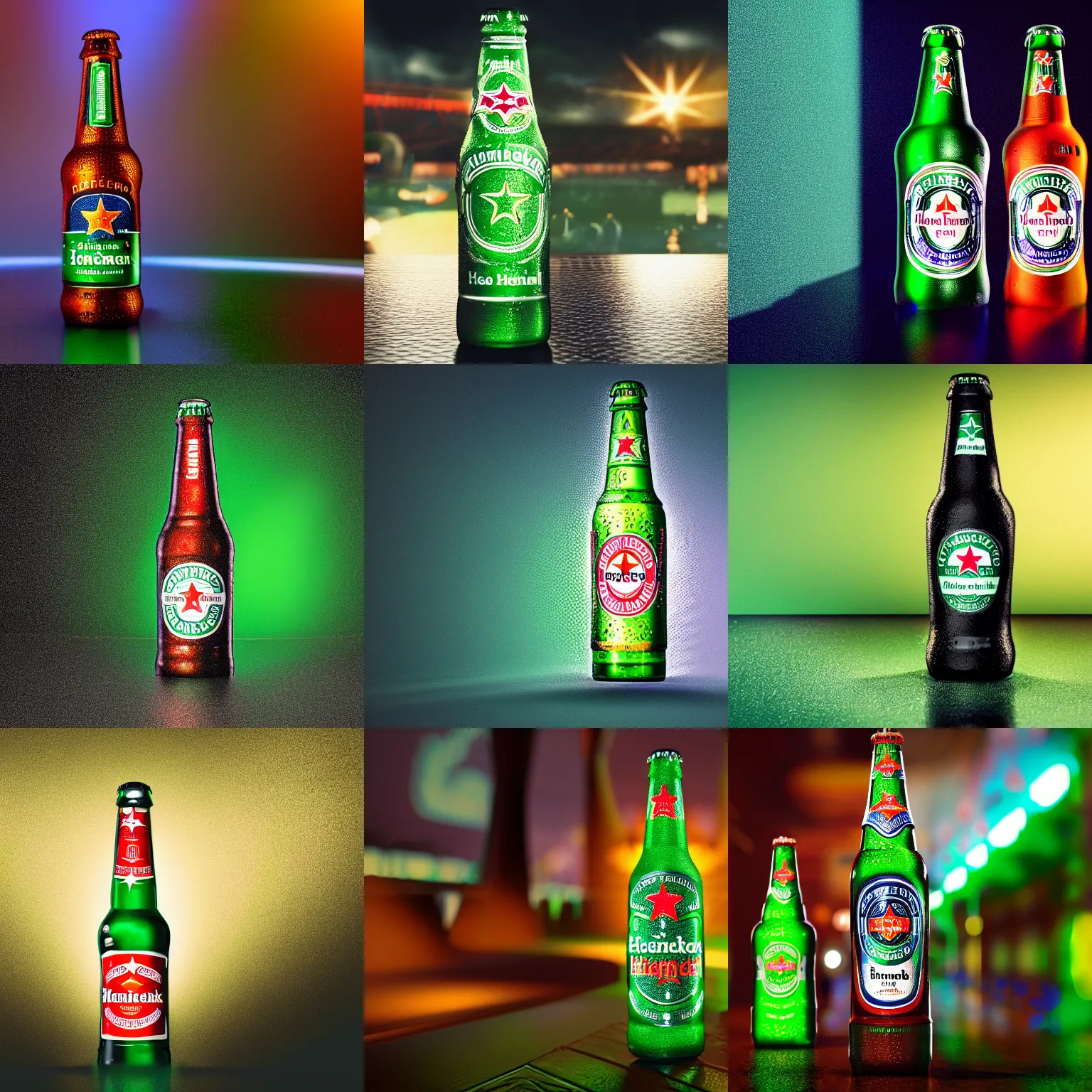 Prompt: A Heineken bottle, 4K render, dynamic lighting, intricate detail, summer vibrancy, cinematic