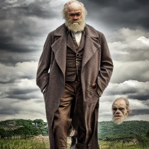 Image similar to mutant charles darwin cinematic 3 5 mm hdr realistic