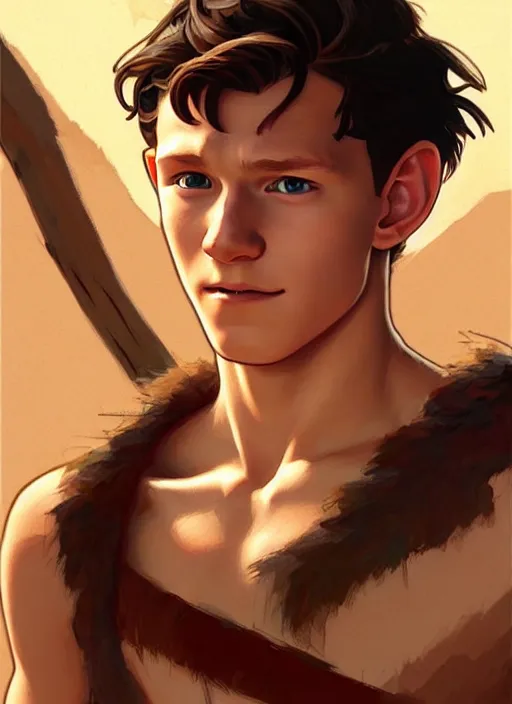 Prompt: cute tom holland wearing barbarian tunic, natural lighting, path traced, highly detailed, high quality, digital painting, by don bluth and ross tran and studio ghibli and alphonse mucha, artgerm