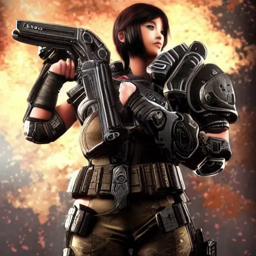 Prompt: gorgeous anime girl in Gears of War