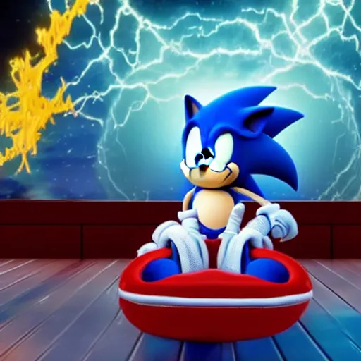 Image similar to Sonic having a mental breakdown as the universe collapses in on itself around him