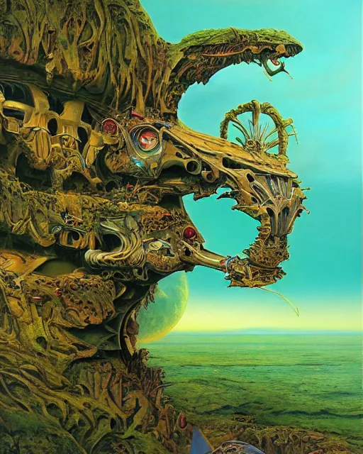 Image similar to art by roger dean, biomechanical, 4 k, hyper detailed