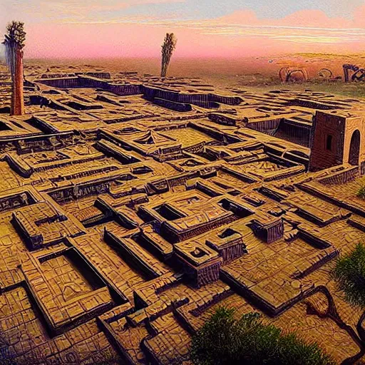 Prompt: An Ancient cybepunk sumerian city , artwork by James Gurney