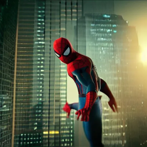 Image similar to ryan reynolds as spider - man, cinematic, volumetric lighting, f 8 aperture, cinematic eastman 5 3 8 4 film, photorealistic