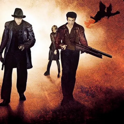 Prompt: <movie still quality=high lighting=awesome>Vampires Holding Guns</movie>