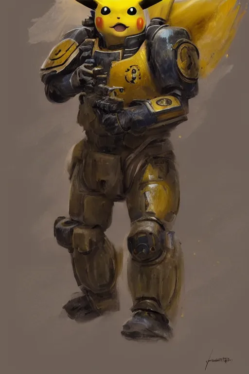 Image similar to portrait of pikachu as an imperial fists space marine, 4 0 k, concept art by john singer sargent, greg rutkowski, adrian smith, trending on artstation