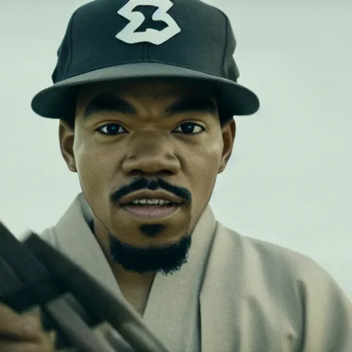 Image similar to cinematic film still of Chance The Rapper starring as a Samurai holding fire, Japanese CGI, VFX, 2022, 40mm lens, shallow depth of field, film photography