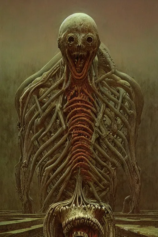 Prompt: eaten by giger, zdzisław beksinski, greg rutkowski, maxim verehin