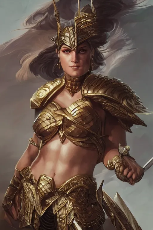 Image similar to amazon valkyrie athena, d & d, fantasy, portrait, highly detailed, headshot, digital painting, trending on artstation, concept art, sharp focus, illustration, art by artgerm and greg rutkowski and magali villeneuve