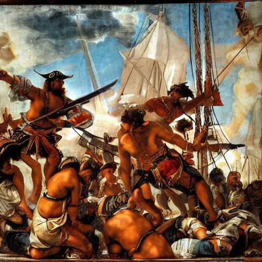 painting of ruthless pirates in the Caribbean, Paolo | Stable Diffusion ...
