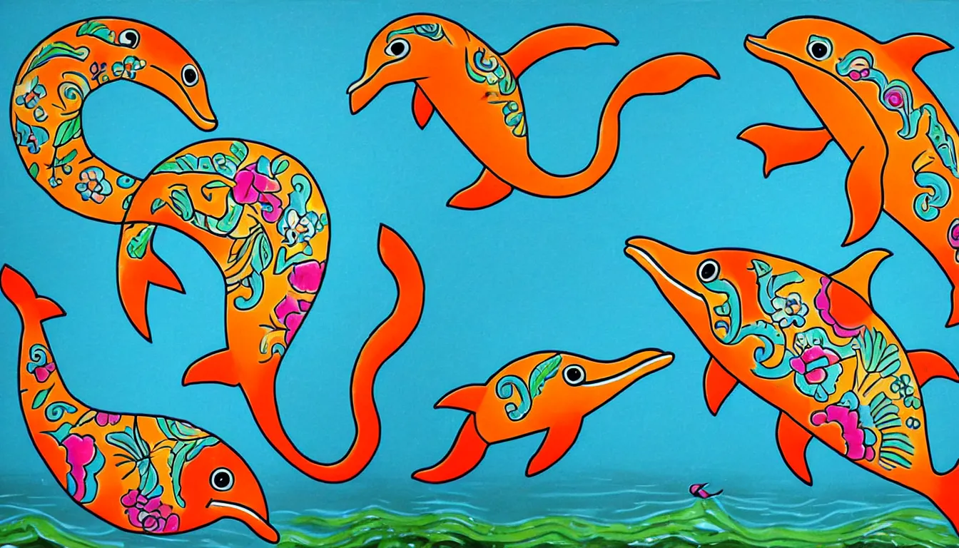 Image similar to a dolphin in the style of mexican folk art