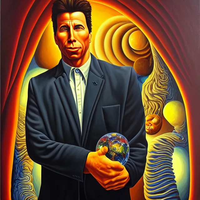Prompt: an oil on canvas portrait painting of john travolta, surrealism, surrealist, cosmic horror, rob gonsalves, high detail