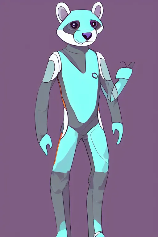 Image similar to photo of a cute male gray turquoise white orange otter fursona wearing tight futuristic clothes a city, fantasy, paws, 8 k resolution, hyper detailed, character design