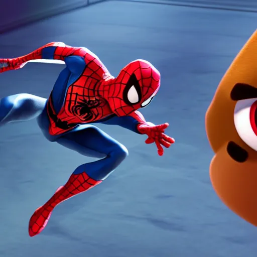 Image similar to a still of spider - man in toy story ( 1 9 9 5 ), 3 d render, 1 6 : 9