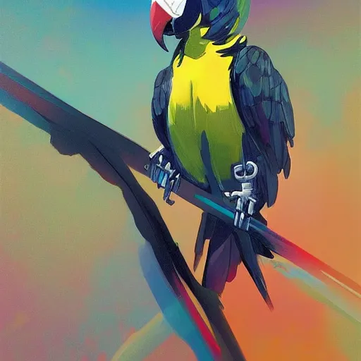 Prompt: parrot parrot robot robot, ilya kuvshinov, john singer sargent, digital art illustration, impressionist oil painting, trending on artstation, intricate