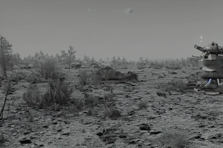 Prompt: leaked top secret footage of an ufo chrash site, military inspecting, vintage old shot with an old camera, intricate details, eerie, highly detailed, photorealistic, octane render, 8 k, unreal engine.