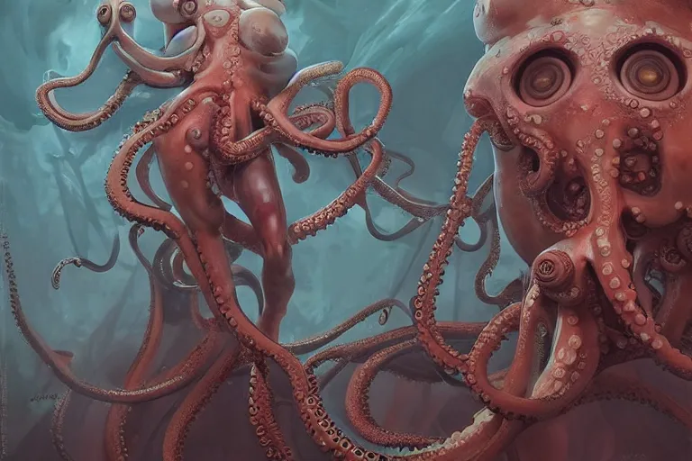 Image similar to a female body with octopus suction cups by by jesper ejsing, rending on cgsociety, retrofuturism, reimagined by industrial light and magic, darksynth, sci - fi