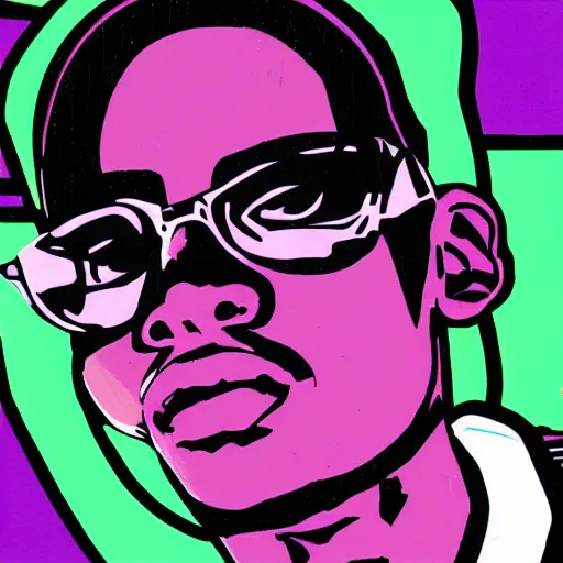 Prompt: close-up of Pierre Bourne, in the style of Katsuhiro Otomo, correct-details, purple background