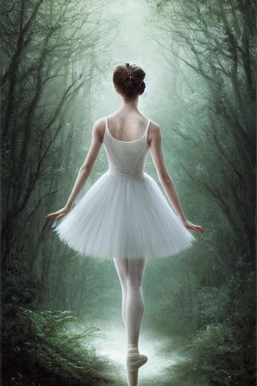 Image similar to a beautiful prima ballerina in white dress in a forest, inspired by thomas eakes & greg rutkowski & xiang duan, perfect symmetry, magic realism, post - processing, extremely hyper - detailed, intricate, soft - lighting, lifelike attributes, masterpiece, pastel'