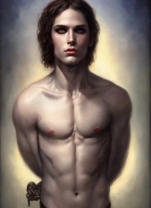 Prompt: a magical portrait of the young god of masculinity, art by tom bagshaw and greg danton and manuel sanjulian