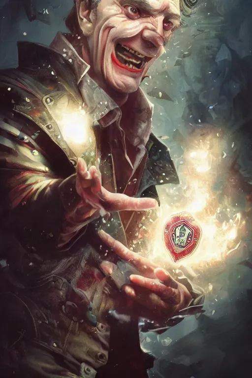 Image similar to vladimir putin as a joker, realistic, high definition, 4 k, shimmering color, hyper detailed, art of greg rutkowski and magali villeneuve and artgerm