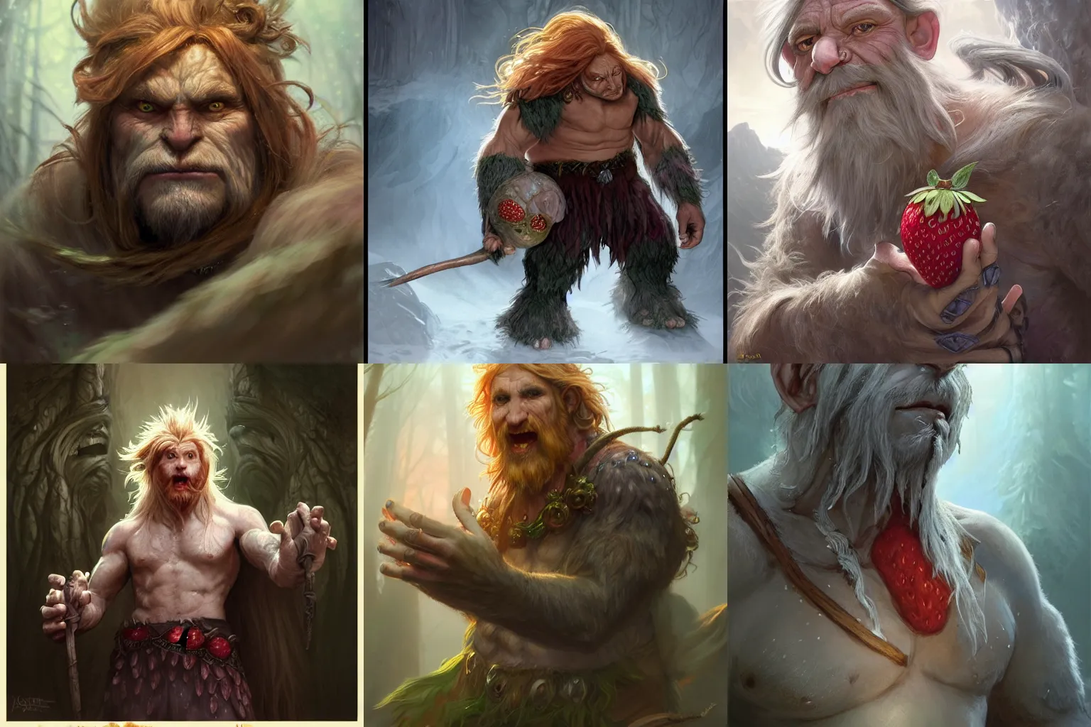 Prompt: a troll man druid with grey skin and strawberry blonde hair and huge hands covered in sirt, D&D, fantasy, intricate, cinematic lighting, highly detailed, digital painting, artstation, concept art, smooth, sharp focus, illustration, art by Artgerm and Greg Rutkowski and Alphonse Mucha