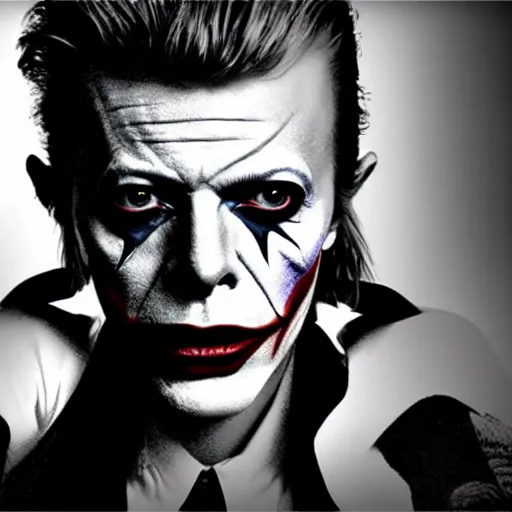 Image similar to awe inspiring David Bowie pkaying The Joker 8k hdr movie still dynamic lighting