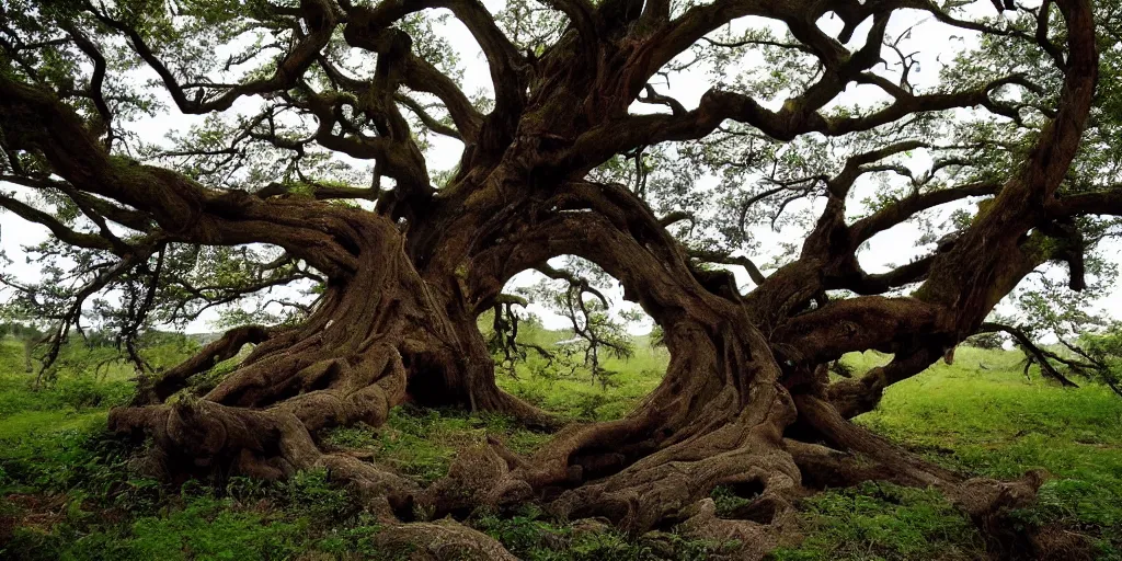 Prompt: A large and powerful tree that heals and protect Earth. Nature and symbolism, wise and savvy, healing and reassuring