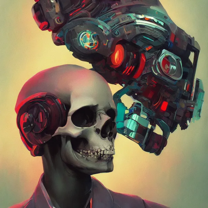 Image similar to a beautiful painting of a cyberpunk skull by sergey kolesov and pascal blanche, in style of noir illustration. colorful comic, symmetry, sci fi, hyper detailed. octanev render. trending on artstation