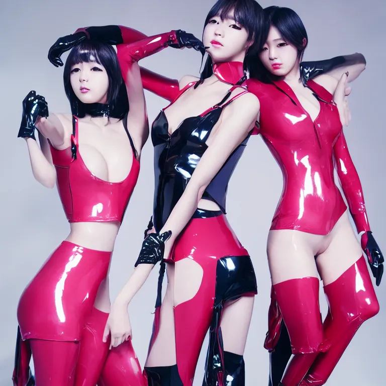 Image similar to kpop idol fashionable neotenous girls, latex and futuristic attire, 4 k, portra 4 0 0