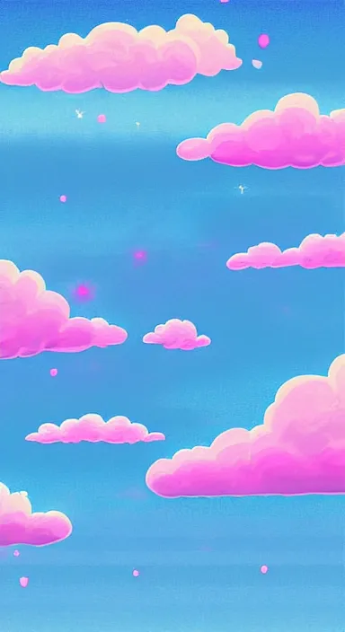 Image similar to pink clouds, under blue clouds, in space, background artwork, digital art, award winning, pixel art