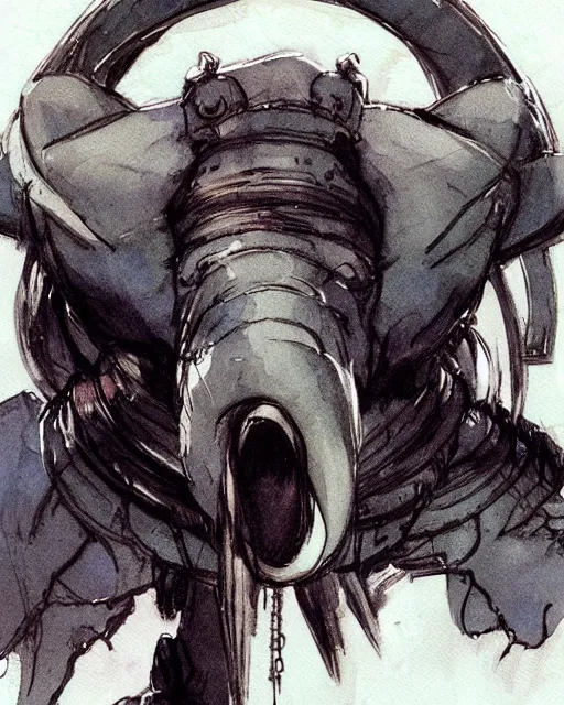 Prompt: Loxodon Druid, drawn by Yoji Shinkawa, water color, Dungeons and Dragons, Wizards of the Coast