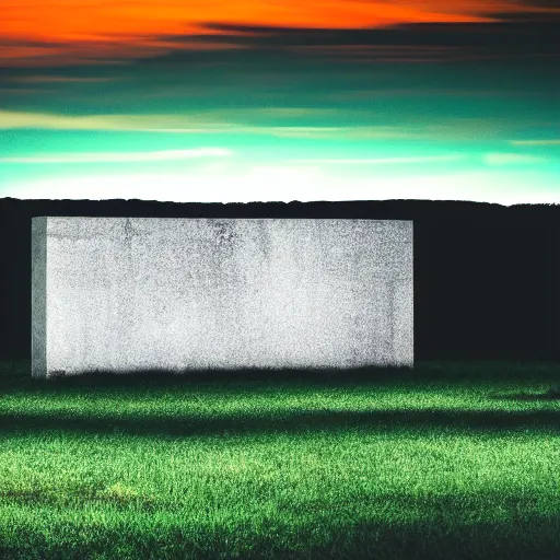 Prompt: a field during nighttime with a concrete monolith in the distance, liminal, 4 k