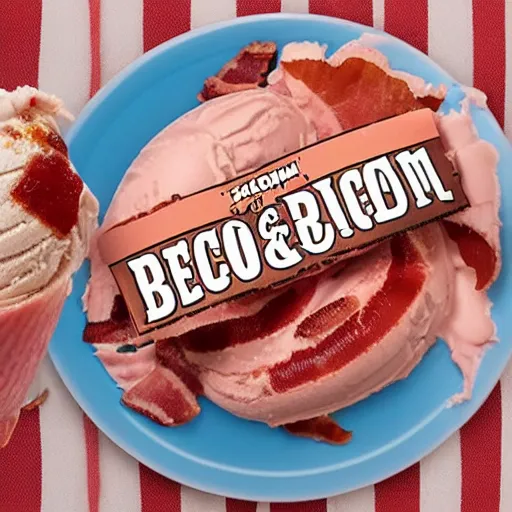 Image similar to ben and jerry's bacon flavoured ice cream, bacon written on the front