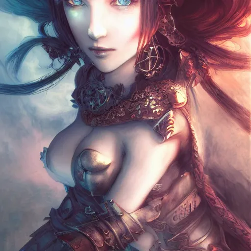 Image similar to beautiful portrait of a demon knightess, color page, 4 k, tone mapping, doll, akihiko yoshida, james jean, andrei riabovitchev, marc simonetti, yoshitaka amano, digital illustration, long straight hair