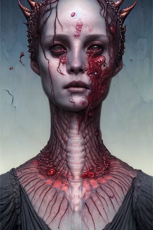 Prompt: gorgeous cute lilith the mother of all monsters, ruby crown, raining ash, fine art masterpiece, highly detailed dino valls wayne barlowe machiej kuciara, dramatic lighting, long shot, wide angle, uhd 8 k, sharp focus