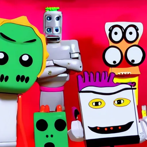 Prompt: UHD Aqua Teen Hunger Force recreated in robot chicken