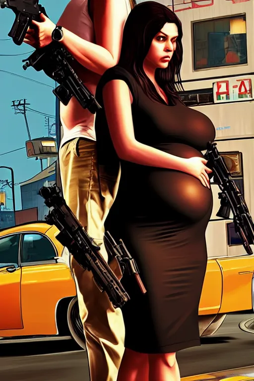 Image similar to grand theft auto 1 0 poster of a pregnant woman, uhd, arstation, 1 0 8 0 p, ultra realistic detail, jacqueline e, tafy, bo feng, love hate love