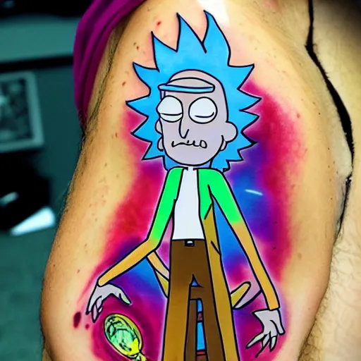 Image similar to rick and morty full body tattoo. tattoo artists portfolio.