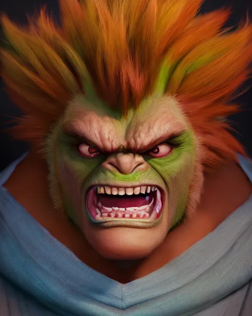 Prompt: portrait of blanka from street fighter, au naturel, hyper detailed, digital art, trending in artstation, cinematic lighting, studio quality, smooth render, unreal engine 5 rendered, octane rendered, art style by klimt and nixeu and ian sprigger and wlop and krenz cushart.