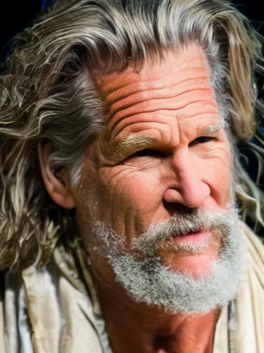 Prompt: a photograph of Jeff Bridges as Prospero from the stage production of The Tempest taken with Nikon D3500, 4K UHD