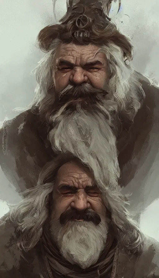 Image similar to Portrait of an old fantasy dwarf with a large moustache, male, detailed face, fantasy, highly detailed, cinematic lighting, digital art painting by greg rutkowski