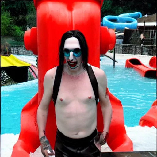Image similar to marilyn manson working at the waterpark