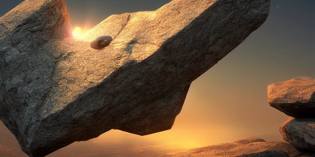 Image similar to hd photo of a giant stone suspended in mid air, high definition, detailed, atmospheric lighting, golden hour, scifi, 8K detail post-processing, artstation