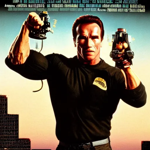 Prompt: a 8 0's movie poster starring arnold schwarzenegger, the movie is called prey cinematic photo