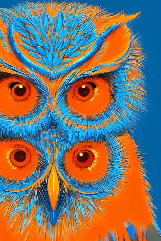 Image similar to glowing owl, blue and orange colours, highly detailed, digital art, sharp focus, trending on art station