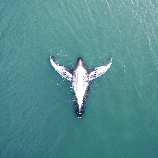 Prompt: drone photography of a humpback whale in a Sea Loch