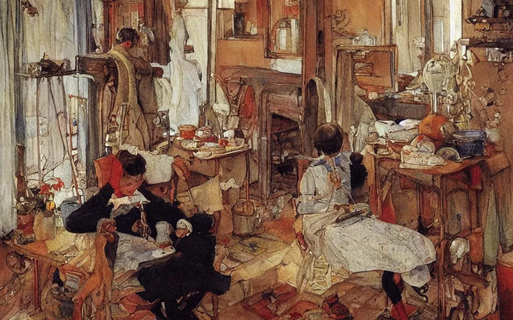 Image similar to a painting, oil on canvas, by carl larsson